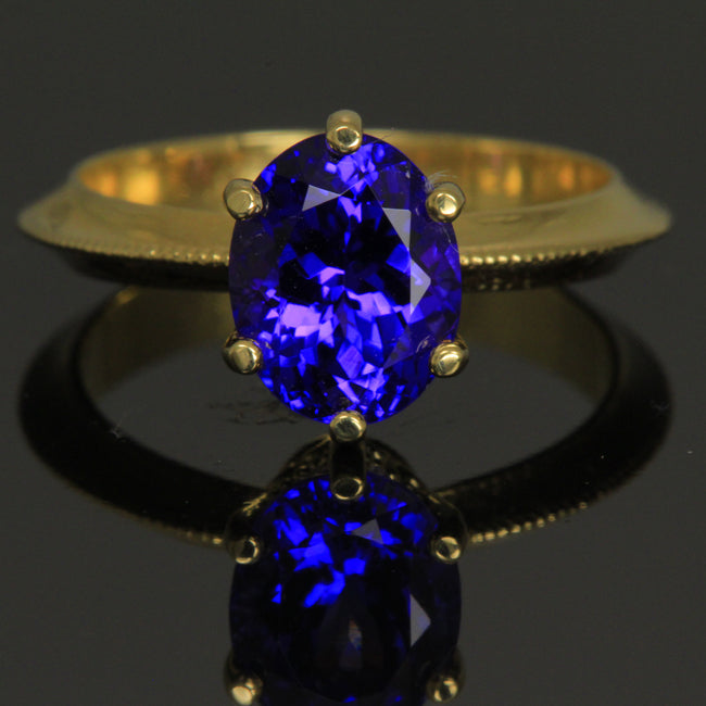 18 Karat Yellow Gold Tanzanite Ring 2.49 Carat Top Gem