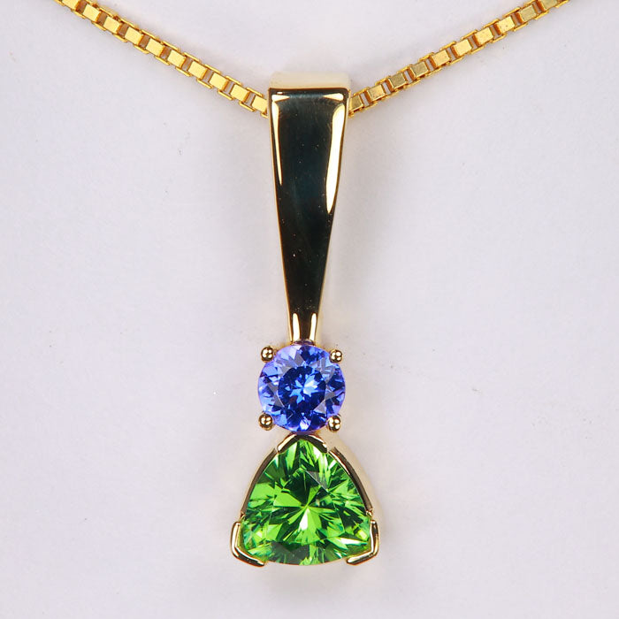 14K Yellow Gold Tourmaline and Tanzanite Pendant 1.04 Carats