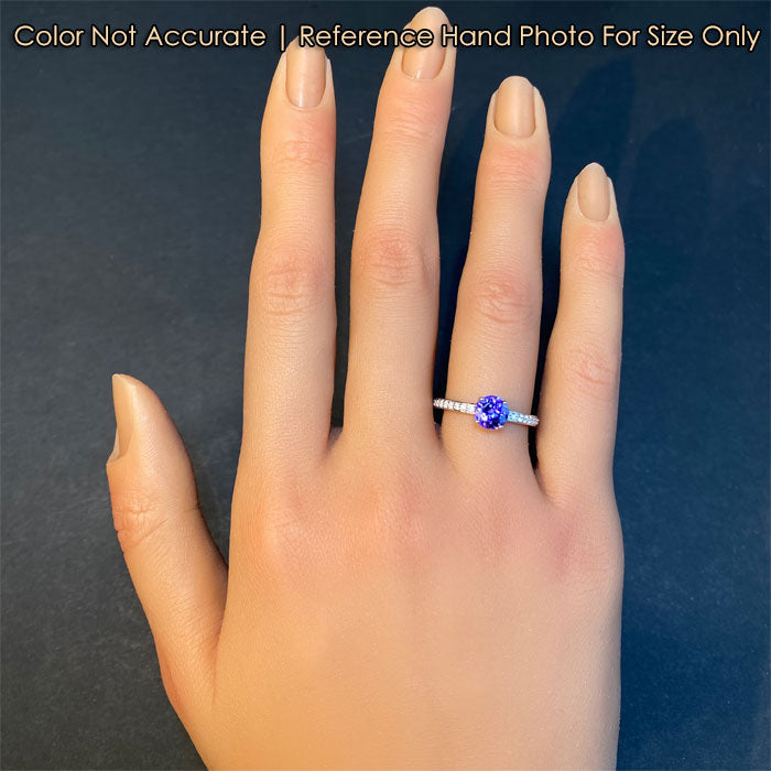 14K White Gold Round Brilliant Tanzanite Ring with Diamonds 1.08 Carats