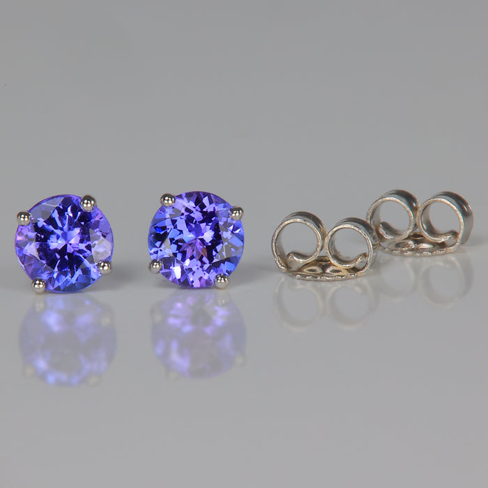 14K White Gold Round Brilliant Tanzanite Stud Earrings 1.16 Carats