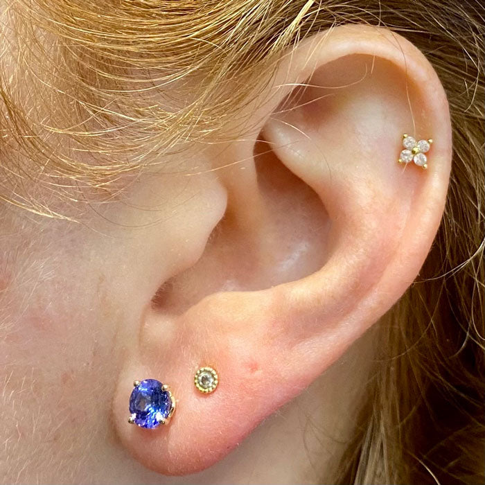 14K Yellow Gold 1.33 Carat Round Brilliant Tanzanite Studs