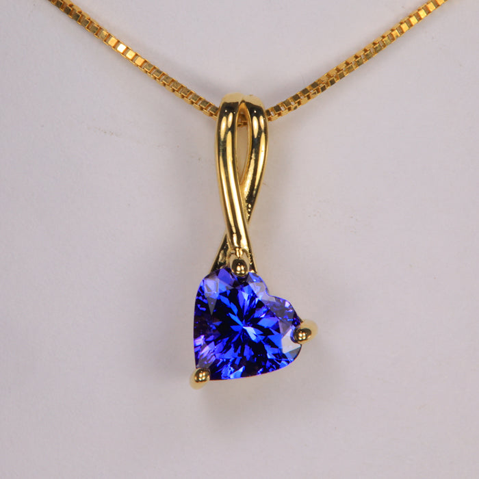 14K Yellow Gold Tanzanite Heart Pendant 1.53 Carats