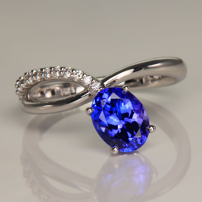 1.63ct Oval Tanzanite and Diamond Ring in 14k White Gold