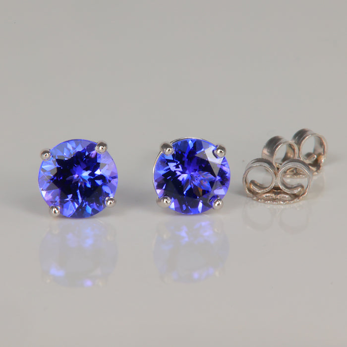 14K White Gold Tanzanite Stud Earrings 1.80 Carats