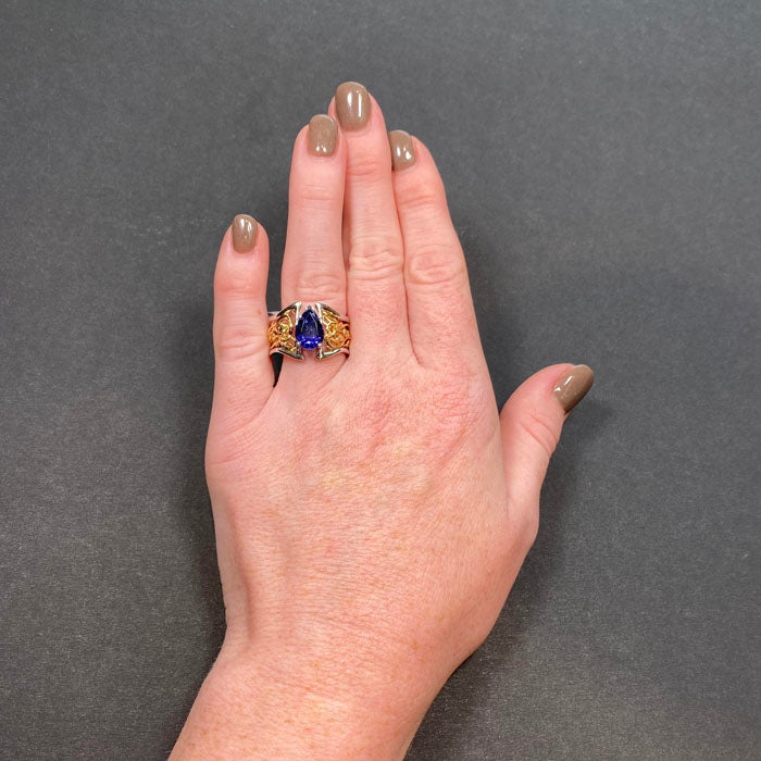 14K White and Yellow Gold Tanzanite Ring 2.89 Carats