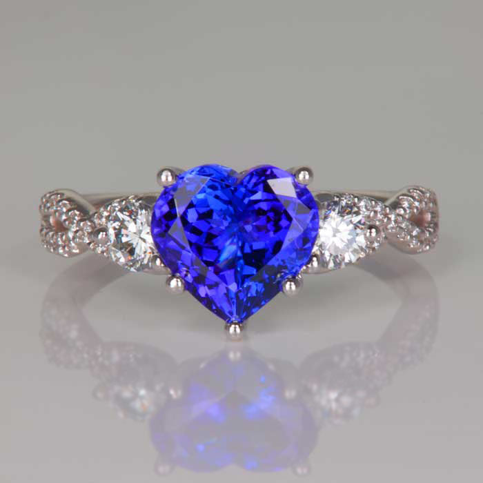 14K White Gold Heart Shape Tanzanite and Diamond Ring 2.18 Carats***