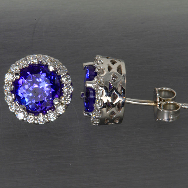 Tanzanite Diamond Halo Earrings 2.31 Carats