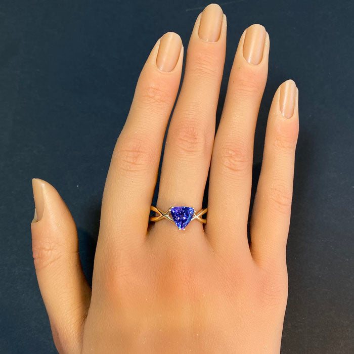 14K Yellow Gold Trilliant Cut Tanzanite Ring 2.16 Carats
