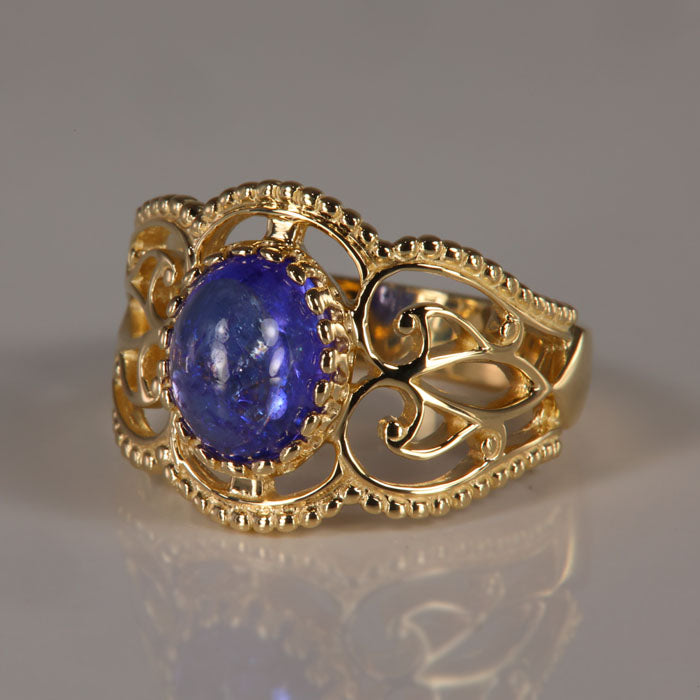 14K Yellow Gold Cabochon Tanzanite Ring 2.28 Carats