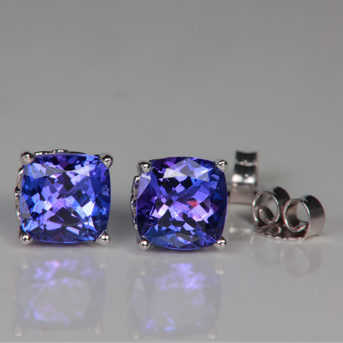 14K White Gold 2.80 Carat Square Cushion Tanzanite Studs