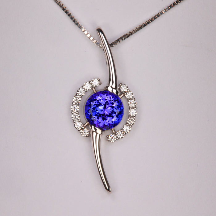 14K White Gold 2.94 Carat Tanzanite and Diamond Pendant