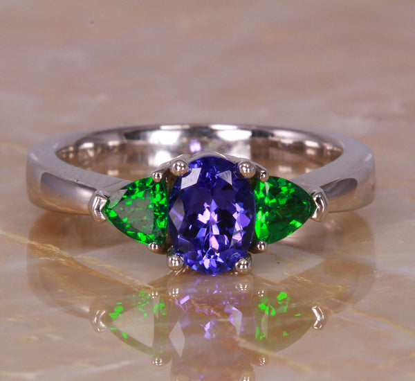 3 Stone Tanzanite & Tsavorite Ring