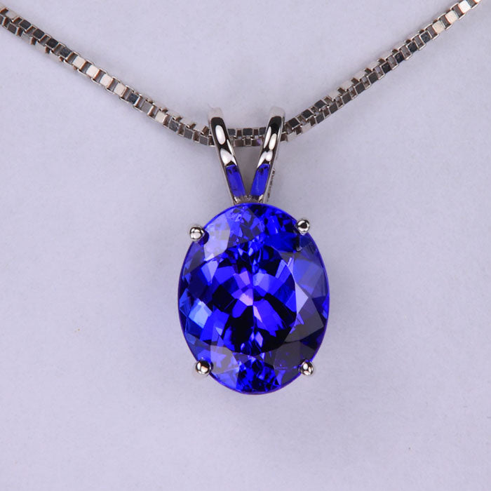 14K White Gold Oval Tanzanite Pendant 3.10 Carats (Chain Not Included)