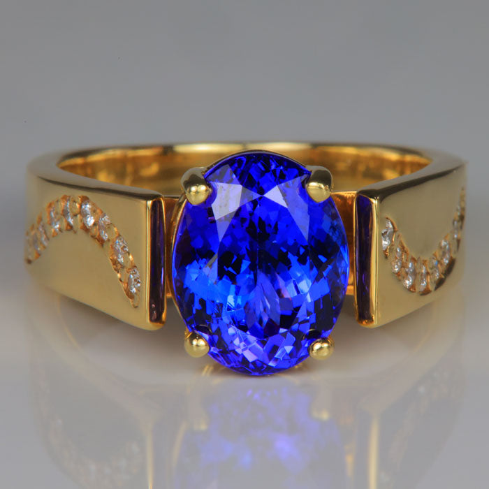 14K Yellow Gold Tanzanite And Diamond Ring 3.26 Carats By Christopher Michael