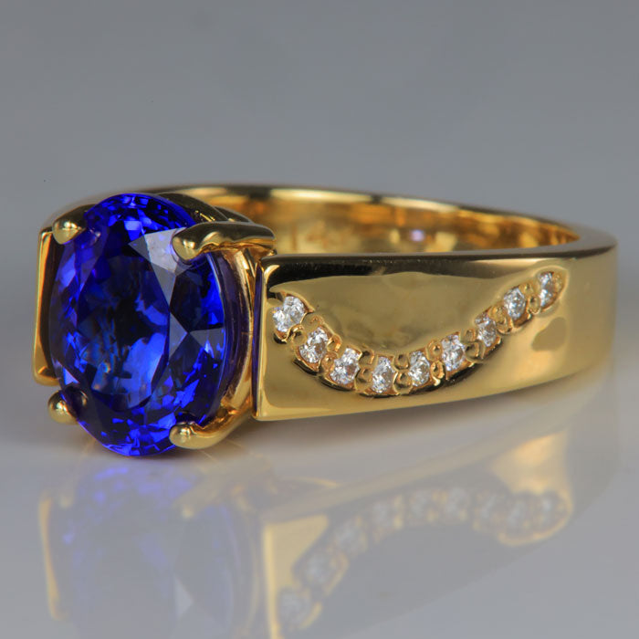 14K Yellow Gold Tanzanite And Diamond Ring 3.26 Carats By Christopher Michael