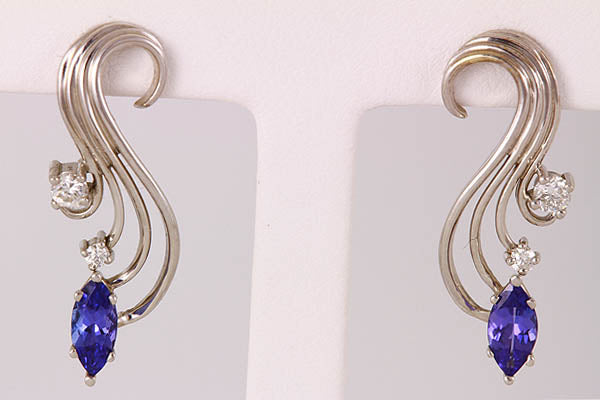 Tanzanite Marquise Elegant Swirl Earrings With Fine Diamond