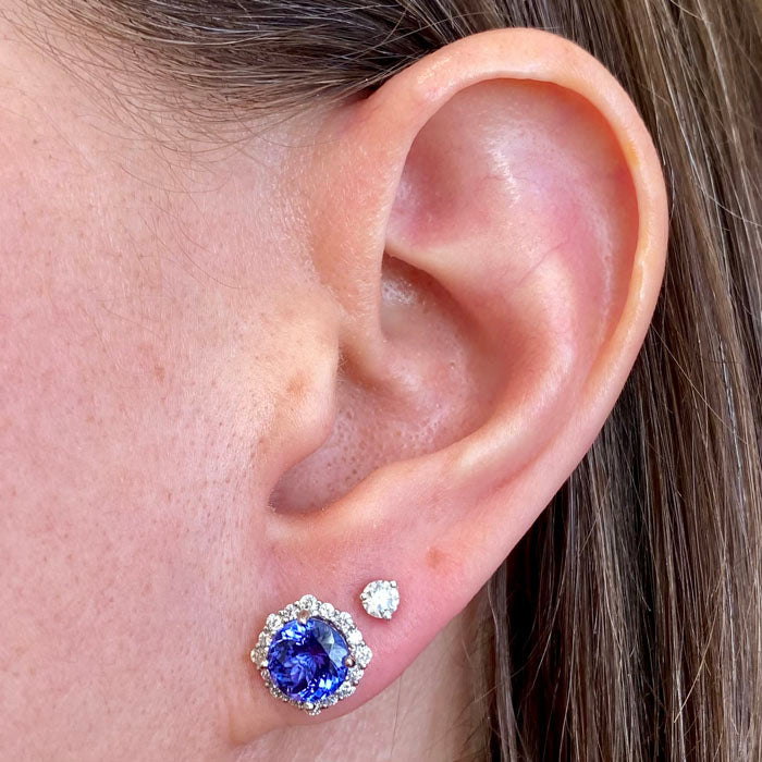 Round Brilliant Tanzanite and Diamond Platinum Earrings 4.00 Carats