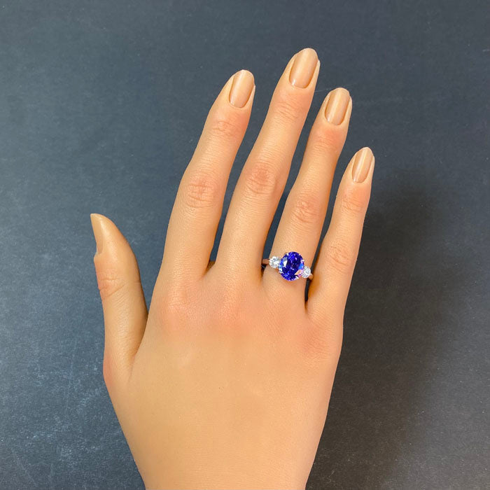 14K White and Yellow Gold Oval Tanzanite Ring with Diamonds 4.65 Carats
