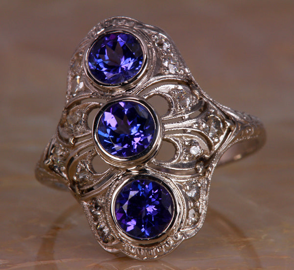 Rare Antique Platinum Ring With Tanzanites