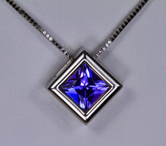 Square Floating Tanzanite Necklace .65 Carat BVV Color