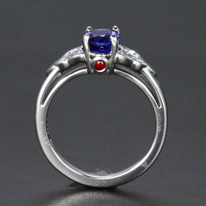 14K White Gold Oval Tanzanite and Ruby Accent Celtic Ring 1.39 Carats