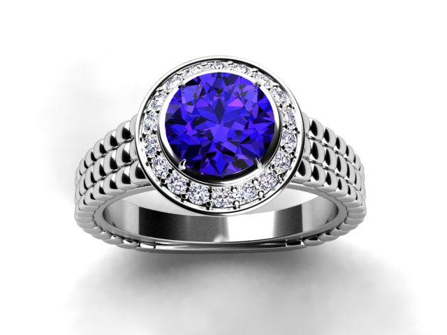 Custom Ring With 7 mm Vivid Color Tanzanite Round