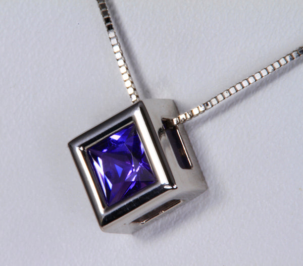 Square Floating Tanzanite Necklace .65 Carat BVV Color