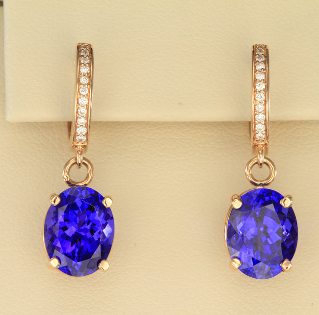 Exceptional Tanzanites 6.26 Carat in Hinged Diamond Drop Earrings