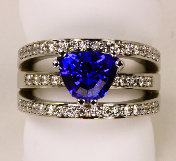 White Gold Trilliant Tanzanite and Diamond Ring