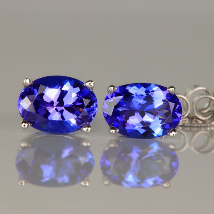 14K White Gold Oval Tanzanite Earrings 1.47 Carats