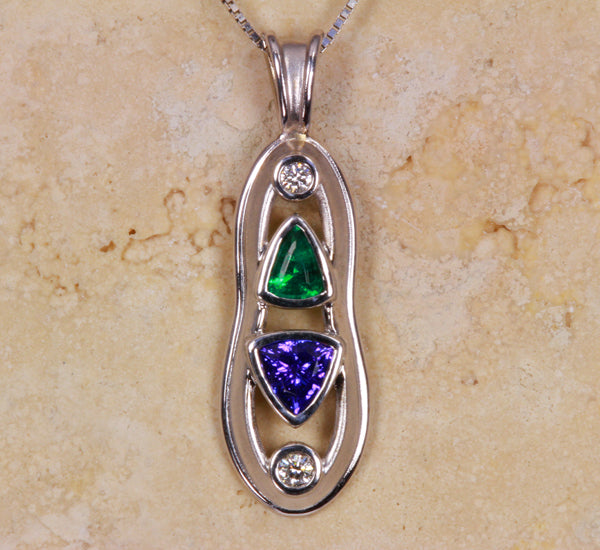 Christopher Michael Designed Tanzanite and Emerald Pendant in 14kt.White Gold