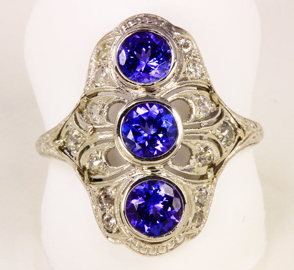 Rare Antique Platinum Ring With Tanzanites