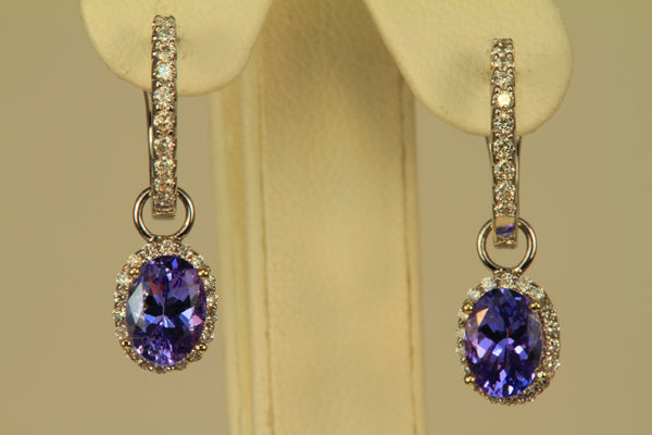 7×5 Oval Tanzanite Drop Earrings with Diamond