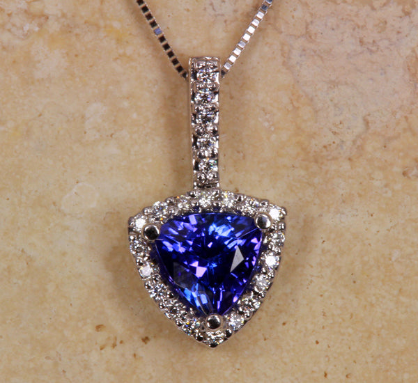 White Gold Tanzanite Pendant With Trilliant Tanzanite and Fine Diamonds