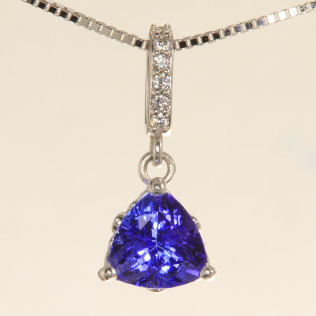 Tanzanite (1.86 Carat) Trilliant Pendant with Fine Diamonds