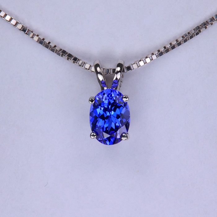 14K White Gold Oval Tanzanite Pendant .99 Carats (Chain Not Included)