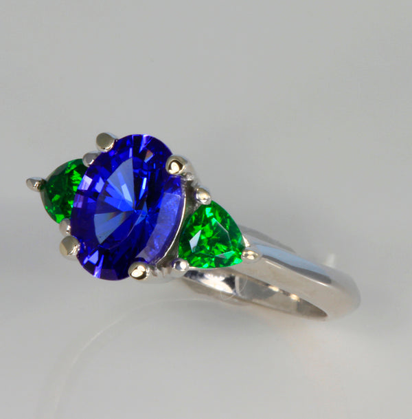 Tanzanite and Tsavorite Garnet Ring