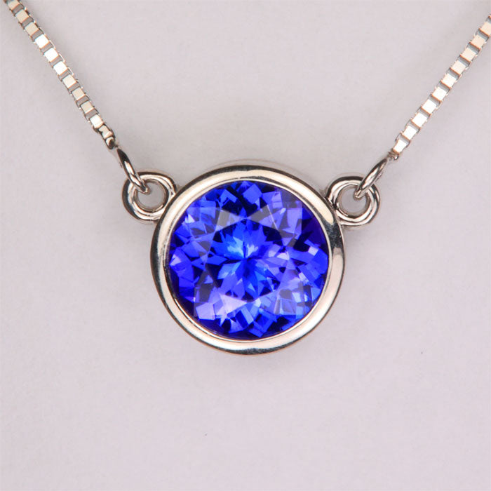 14K White Gold Bezel Set Tanzanite Necklace 1.41 Carats