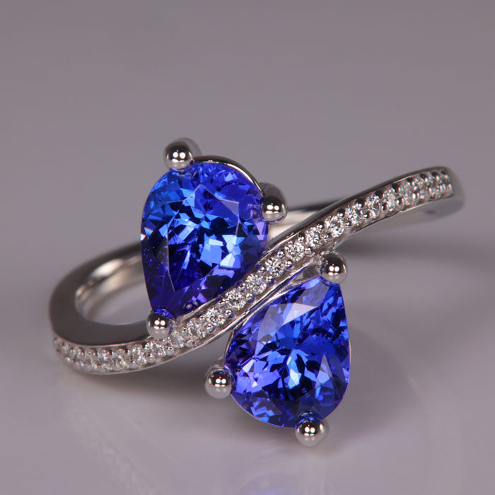 14K White Gold Pear Tanzanite and Diamond Ring 2.42 Carats