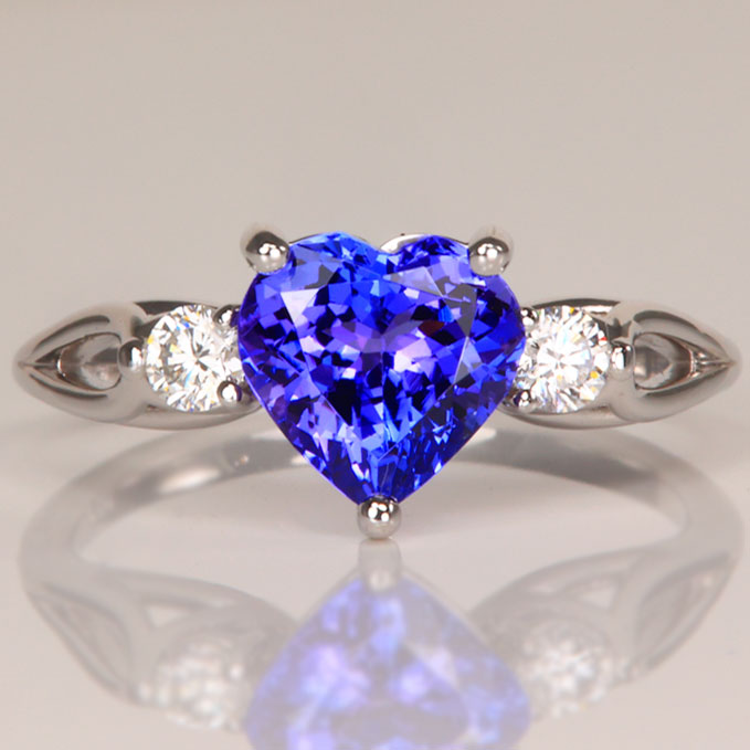 14K White Gold Heart Shape Tanzanite Ring 1.96 Carats
