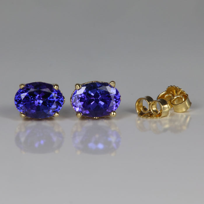 14K Yellow Gold Oval Cut Tanzanite Stud Earrings 2.47 Carats