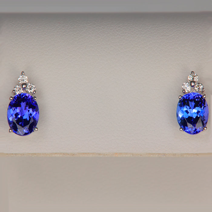 14K White Gold Oval Tanzanite and Diamond Studs 2.28 Carats