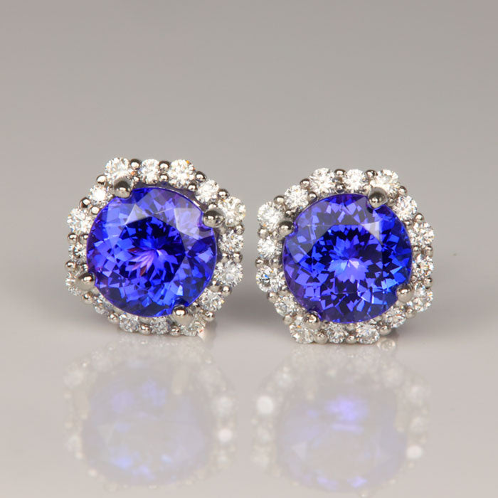 Round Brilliant Tanzanite and Diamond Platinum Earrings 4.00 Carats