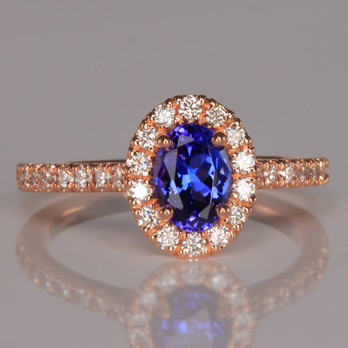 14K Rose Gold .95 Carat Tanzanite and Diamond Ring