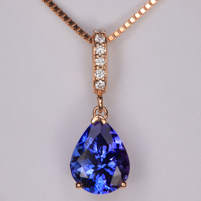 14K Rose Gold Tanzanite and Diamond Pendant 2.43 Carats