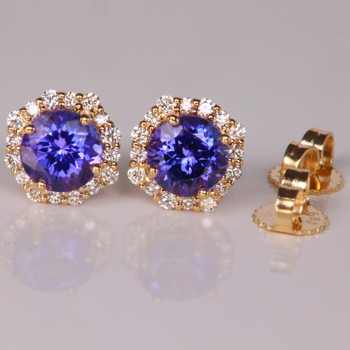 14K Yellow Gold Tanzanite and Diamond Earrings 2.24 Carats