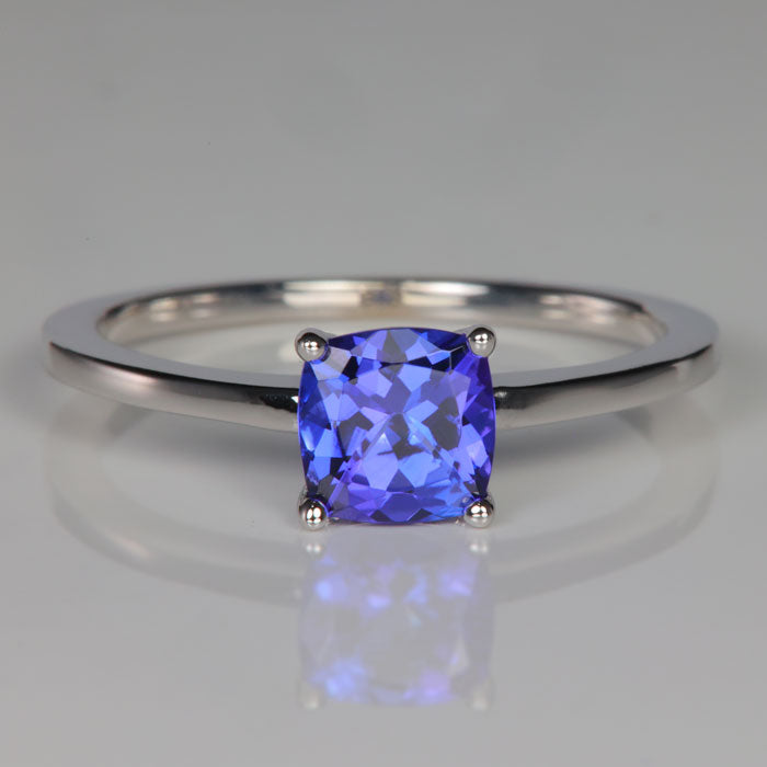 14K White Gold Square Cushion Tanzanite Ring 1.02 Carats