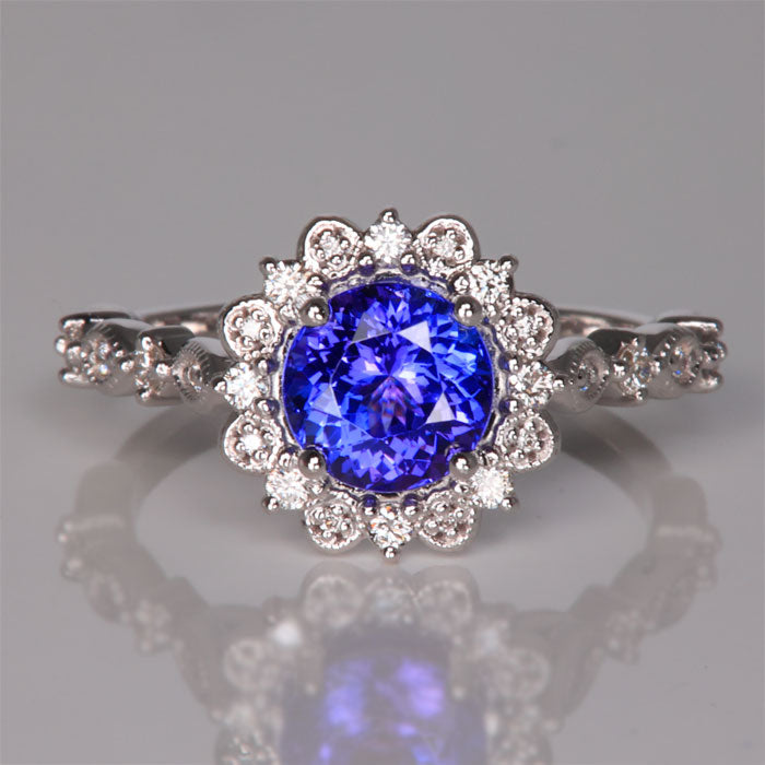 Round Tanzanite And Diamond Ring 1.56ct