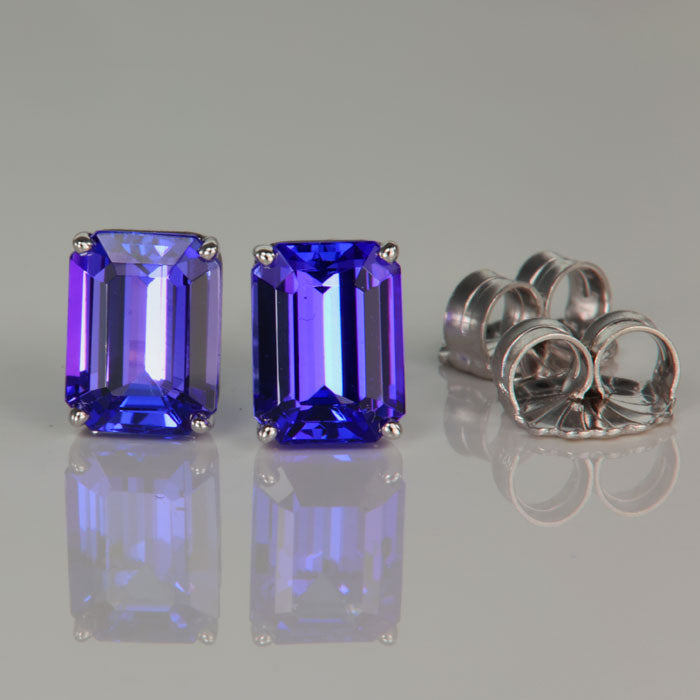 14k White Gold Emerald Cut Tanzanite Stud Earrings 3.62cts