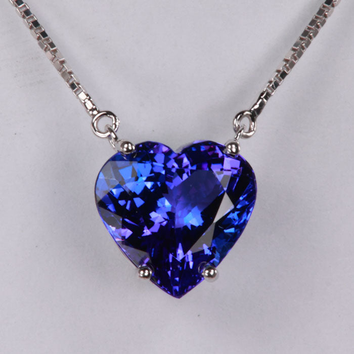 14K White Gold Box Link Heart Shape Tanzanite Necklace 5.00 Carats